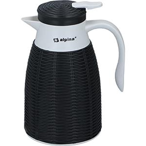 BAKAJI Caraffa Termica Capacità 1 Litro con Tappo di Temperatura Isolante, Thermos Sottovuoto a Doppia Parete Salvafreschezza, Sistema di Contenimento Caldo e Freddo, Manico Ergonomico (Nero)