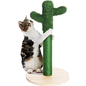 BAKAJI Tiragraffi Graffiatoio Cactus Albero Forma Pianta per Gatti Animali Felini Colore Verde con Fiore Interattivo per Unghie Antigraffio Giocattolo Stabile Resistente Robusto Corda in Canapa