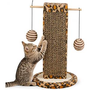 BAKAJI Tiragraffi per Gatti Verticale Altezza 30 cm, Graffiatoio con Palline Gioco per Felini, Ideale per Interni, Rivestimento di Peluche, Antistress per Animali Domestici Durevole e Salvaspazio