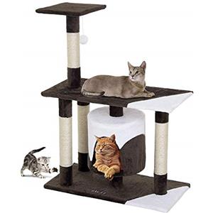 BAKAJI Albero Tiragraffi per Gatti in Sisal e Peluche Parco Giochi Gatto con Cuccia Nascondiglio Pali Graffiatoio e Piattaforme Dimensioni 94 x 69,5 x 34,5 cm
