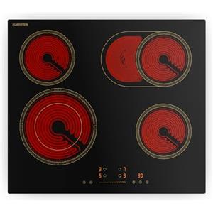 Klarstein Victoria Piani Cottura in Vetroceramica 60 cm - 4 Zone, 6600 W, Touch Slider, Timer, Blocco Bambini, Design Retrò, Piano Cottura Elettrico Vetroceramica