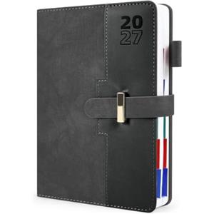 HW CASA Agenda Giornaliera 2027 A5（Gen.-Dic.2027）- con Festività Multilingue (DE/IT/ES/EN/FR),Etichette dei mesi, PU+CARTA, Riepi | Gennaio-Dicembre