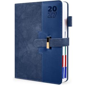 HW CASA Agenda Giornaliera 2027 A5（Gen.-Dic.2027）- con Festività Multilingue (DE/IT/ES/EN/FR),Etichette dei mesi, PU+CARTA, Riepi | Gennaio-Dicembre
