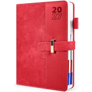 HW CASA Agenda Giornaliera 2027 A5（Gen.-Dic.2027）- con Festività Multilingue (DE/IT/ES/EN/FR),Etichette dei mesi, PU+CARTA, Riepi | Gennaio-Dicembre