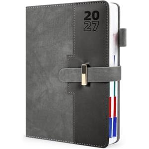 HW CASA Agenda Giornaliera 2027 A5（Gen.-Dic.2027）- con Festività Multilingue (DE/IT/ES/EN/FR),Etichette dei mesi, PU+CARTA, Riepi | Gennaio-Dicembre
