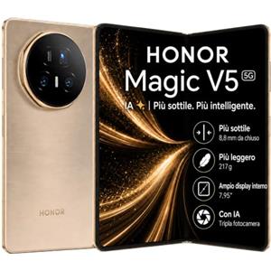 HONOR Magic V5 Smartphone Pieghevole 5G, 16+512GB, Snapdragon 8 Elite, Batteria 5820 mAh, 7.95 Display HDR 5000 nits, Teleobiettivo Periscopico 64 MP, IP58/IP59, Telefono Android