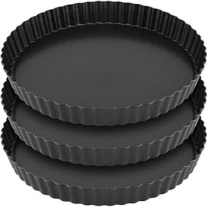 YUENPUN Confezione da 3 piatti per quiche, 22 cm, antiaderenti, con base sciolta, in acciaio al carbonio, per cuocere pizza, torta di frutta, torta di formaggio
