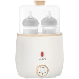 Miniland - Warmy Twin riscalda biberon e sterilizzatore, scaldabagno rapido 2 in 1, riscaldatore con display digitale controllo preciso della temperatura per latte materno (beige)