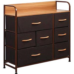 BAKAJI Cassettiera in Tessuto con 7 Cassetti Struttura in Metallo e Piano Superiore in MDF, Mobile Versatile e Capiente Ideale per Ingresso, Camera da Letto, Soggiorno, 78,5x80x29 cm (Marrone)