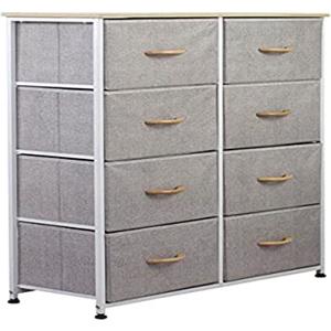 BAKAJI Cassettiera Comodino 8 Cassetti Ripiani Capiente Comodo Vasto Versatile Casa Mobile Mobiletto Resistente Tessuto Multicolor Robusto Arredamento Salvaspazio Dimensioni 96x81x30cm (Grigio Chiaro)