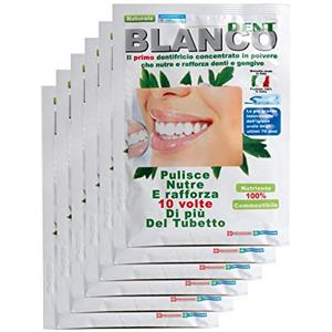 Blancodent 6 Buste + Vasetto, Dentifricio in Polvere Senza Fluoro, Naturale, Sbiancante, Alcalinizzante per Denti Bianchi e Gengive Sane