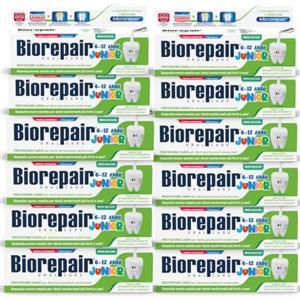 Biorepair Junior, Dentifricio Protezione Carie, 12x75ml | Per Bambini 6-12 Anni, Aroma Delicato alla Menta, Con MicroRepair, Senza Fluoro e Coloranti