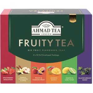 Ahmad Tea Fruitytea - Tè Nero e Verde Aromatizzato Alla Frutta In 6 Gusti Diversi - 6 Confezioni da 10 Bustine, Tè Alla Frutta, 60 Unità