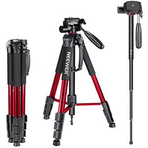 NEEWER Treppiede monopiede portatile in lega di alluminio con testa pan girevole a 3 vie, borsa da transporto per fotocamera e video camcorder, Rosso (red), 177 cm