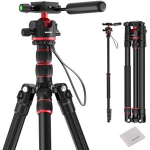NEEWER BASICS TP08 - Treppiede per fotocamera, 77", compatto e leggero, con testa sferica a 360°, tipo Arca, piastra a sgancio rapido, asse centrale invertito e 2 panni per la pulizia, carico massimo