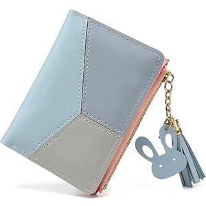 CHAOFANXI Portafoglio Donna in Pelle Sintetica Liscia eMorbida, Piccolo e Corto, in Bellissimi Colori con Cerniera ,Blu