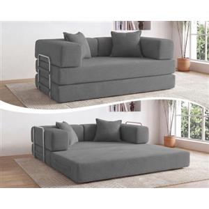 Vipbear 5-in-1 Divano a 2 posti, 160cm Sofa Bed funzione letto divano a pavimento | Divano a 2 posti disossato schiuma ad alta densità pet-friendly sofa bed, per camera compatta, senza montaggio, grigio