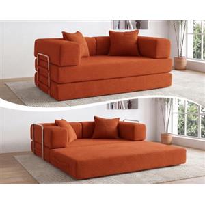 Vipbear 5-in-1 Divano a 2 posti, 160cm Sofa Bed funzione letto divano a pavimento | Divano a 2 posti disossato schiuma ad alta densità pet-friendly sofa bed, per camera compatta, senza montaggio, arancione
