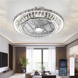RRBEST Crystal Ventilatori Da Soffitto Con Lampada 72W LED Fan Plafoniera Invisibile 3 Velocità Con Telecomando Dimmerabile Decorazione D'interni Illuminazione Camera Da Letto Ristorante Fan Lampadario(A)