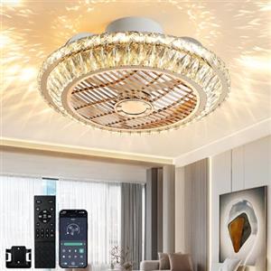 RRBEST Crystal Ventilatori Da Soffitto Con Lampada 72W LED Fan Plafoniera Invisibile 3 Velocità Con Telecomando＆APP Dimmerabile, Con ruota di guida dell'aria, circolazione dell'aria a 360°