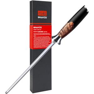SHAN ZU 20 cm Acciaino per Affilare Coltelli Professionale | Asta Affilacoltelli Manuale con Manico Ergonomico in Acero, Adatta a Tutti i Coltelli