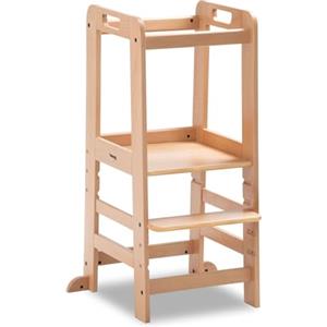 hauck Torre Apprendimento in Legno 1 Anno a 40 kg, Learn N Explore Natural | Pedana regolabile in 3 altezze da 45 a 33 cm, torretta Montessori in faggio con protezione anticaduta, portata fino a 40 kg