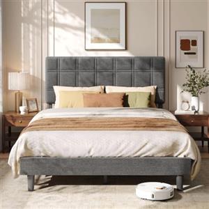 VASAGLE Struttura Letto Imbottita, Altezza Regolabile, 140 x 200 cm | Testiera Letto, Doghe Letto, 204,1 x 143,5 cm, Silenzioso, Grigio Ardesia, Collezione Mazey, RMB184G101
