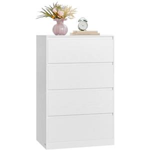 VASAGLE KAILYN Collezione - Cassettiera con 4 Cassetti, Comò, Mobile con Cassetti, Porta Abiti, 40 x 60 x 97,4 cm, Stile Moderno, Bianco Neve LTS614WE02V1
