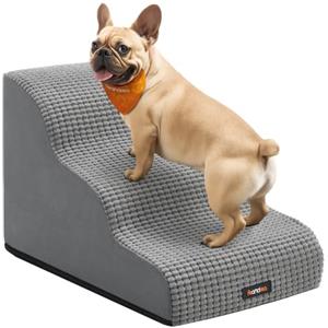 Feandrea Scaletta per Cani, 3 Gradini in Schiuma, Antiscivolo | Rampa, Accessori per Cani, 57 x 40 x 40 cm, Lavabile, per Letto, Grigio Tortora, Collezione Baddi, PPS033GD01