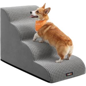 Feandrea Scaletta per Cani, 4 Gradini in Schiuma, Antiscivolo | Rampa, Accessori per Cani, 72 x 40 x 50 cm, Lavabile, per Letto, Grigio Tortora, Collezione Baddi, PPS034GD01