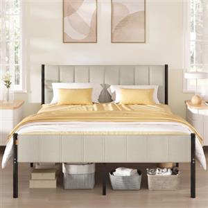 VASAGLE Struttura Letto Matrimoniale, con Testiera Imbottita, 160 x 200 cm | Telaio del Letto, Doghe in Acciaio, Regge fino a 500 kg, Montaggio Facile, Beige, Collezione DUPON RMB975LH01V1