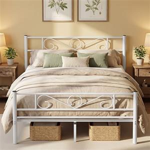 VASAGLE Struttura Letto Singolo, Letto a Doghe in Metallo per Materassi di 200 x 160 cm, per Stanza di Ospiti, Montaggio Facile, per Spazi Piccoli, Bianco RMB065W01