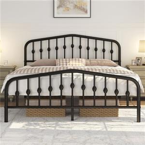 Yaheetech Struttura Letto Matrimoniale in Metallo 160 x 200 cm Nero | Dotata di Testiera e Pediera, Altezza 32 cm, Stile Moderno, Facile Montaggio, Struttura Resistente in Ferro