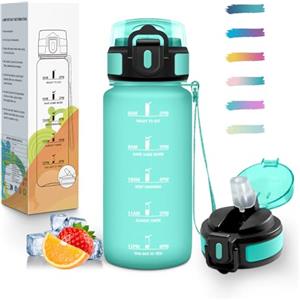 Mulbijeo Borraccia con Cannuccia 500Ml, Senza BPA & A Prova di Perdita, Borracce, Reutilizables, Borraccia Bambini Scuola Elementare, Borracce Motivazionale per Scuola, Palestra, Ufficio, Running
