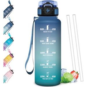 Mulbijeo Borraccia 1,5 Litri, A Prova di Perdita & Portatile, Borraccia con Cannuccia, Borracce, Apertura One-touch, Borracce Motivazionale per Scuola, Palestra, Campeggio, Ciclismo, Yoga