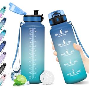 KollyKolla Borraccia 1.5L, Bottiglia Borraccia con Filtro, Borraccia Sportiva con Marcatori Temporali, Bottiglia A Prova di Perdite, Borraccia Sport per Fitness, Adulti, Ufficio
