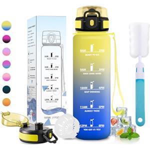 JAPORIA Borraccia 500ml, a Prova di Perdite, Borraccia con Filtro, Bottiglia Acqua Sportiva con Indicatore del Tempo, per Campeggio, Scuola