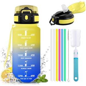 JAPORIA Borraccia 500ml, Borraccia con Cannuccia, Bottiglia Riutilizzabile con Marcatori Temporali, a Prova di Perdite, per Scuola, Ufficio, Sport, Studenti, Ufficio, Sport, Palestra