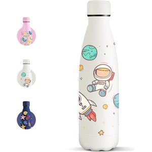 Motswedi Borraccia Termica, 500 ml Senza BPA, Borraccia, 18/8 Acciaio Inossidabile, Bottiglia Bambini, Isolamento Sottovuoto a Doppia Parete, Bottiglia Termica per Scuola, Viaggi - Astronauta Bianco