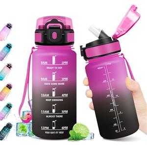 KollyKolla Borraccia 500ml, Bottiglia con Indicatore del Tempo Motivazionale, Bottiglia con Cannuccia, Borraccia A Prova di Perdite, per Bambini, Scuola, Ufficio, Gym, Picnic
