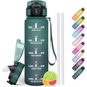 HoneyHolly Borraccia 1 Litro, Libre de BPA & A Prova di Perdita, Borracce con Cannuccia, Reutilizables, Borraccia Motivazionale, Water Bottle Palestra per Scuola, Palestra, Ufficio, Sport