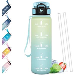 Mulbijeo Borraccia 1 Litro, Libre de BPA & Reutilizables, Borracce con Cannuccia, A Prova di Perdita, Borracce Palestra, Portatile, Borraccia Motivazionale per Scuola, Palestra, Ufficio, Festa