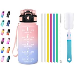 JAPORIA Borraccia 500ml, Bottiglia con Marcatori Temporali, Borracce con Cannuccia, a Prova di Perdite, per Scuola, Ufficio, Yoga