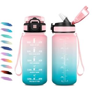 KollyKolla Borraccia 500ml, Borraccia con Cannuccia, Facile Pulizia, a Prova di Perdite, Bottiglia Acqua Motivazionale con Indicatore del Tempo, Bottiglia per Ufficio, Escursionismo, Yoga