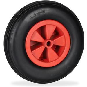 Relaxdays Ruota per Carriola in Gomma Piena Antipanne, 3.50-6, Max. 100 kg, Cerchione in Plastica, Ruotino, Nero Rosso