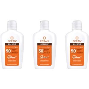 Ecran Sunnique - Latte protettivo solare UPF 50, protezione UVB + UVA e IR-A, rinforza le difese, protegge la pelle, idratazione 24h, formula con VitEox 80, per tutta la famiglia, confezione da 3 x