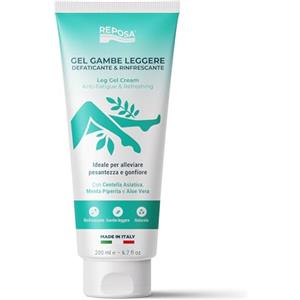 REPOSA - Nuova Versione Gel Crema Gambe Effetto Freddo Defaticante e Rinfrescante, Crema Gambe Stanche Gonfie e Pesanti con Aloe Vera Gel, Centella Asiatica e Menta Piperita, Azione Idratante, 200ml