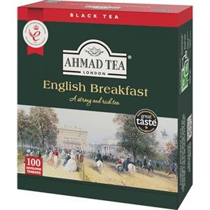 Ahmad Tea - Tè Nero in Bustine English Breakfast, Miscela Premium Assam Ceylon e Kenya, Gusto Intenso e Corposo, 100 Bustine