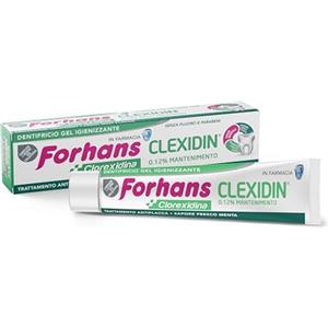 Forhans Clorexidina, Dentifricio Clexidin 0,12%, Dentifricio Gel Igienizzante con Azione Antibatterica e Antiplacca, Senza Fluoro, Gusto Fresco Menta, 75ml