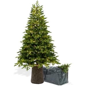 BOP Albero di Natale con Luci Incorporate e Base Tronco Zeus 240 cm - 1450 Led, Fogliame in PE Real Touch e PVC, Borsa Omaggio, Apertura ad Ombrello